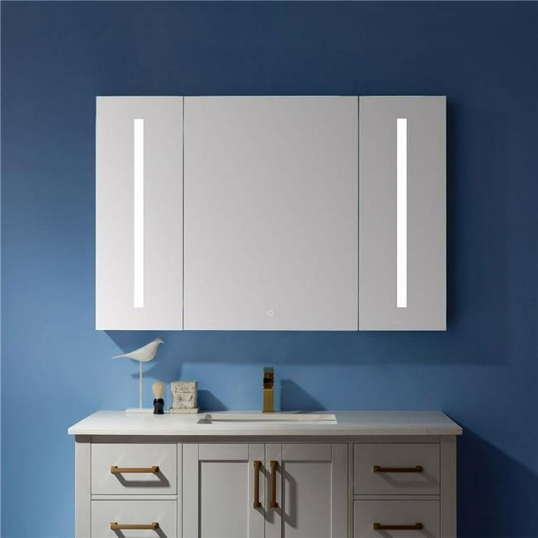 Rieti 24 in. W x 32 in. L Rectangular Surface-Mount LED Glass Surface Mount Medicine Cabinet with Mirror in Silver Rieti 24 in. W x 32 in. L Rectangular Surface-Mount LED Glass Surface Mount Medicine Cabinet with Mirror in Silver