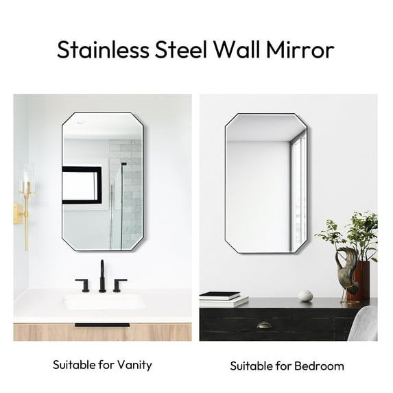 Vinnova Sabadell Octagon Stainless Steel Framed Wall Mirror 24"W x 40"H - Matte Black