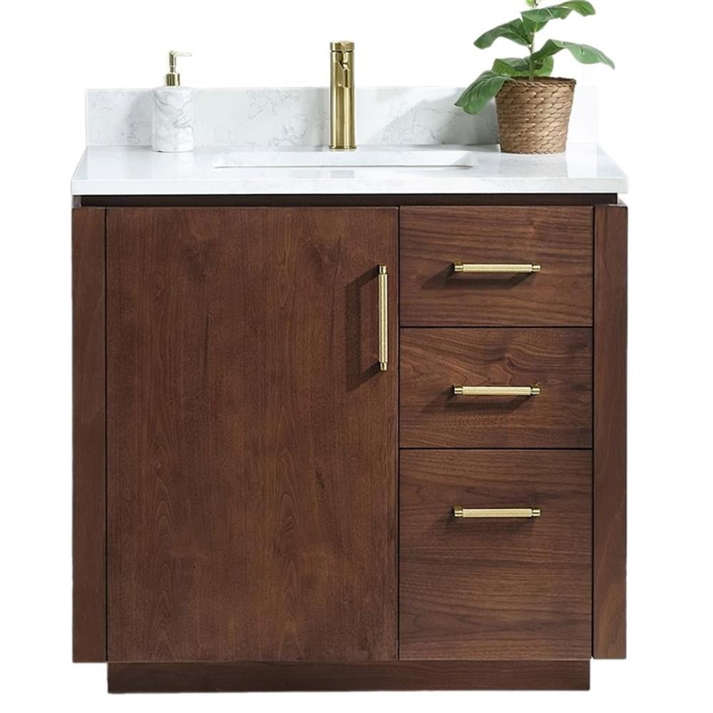 San 36'' Walnut and White Single Bathroom Vanity