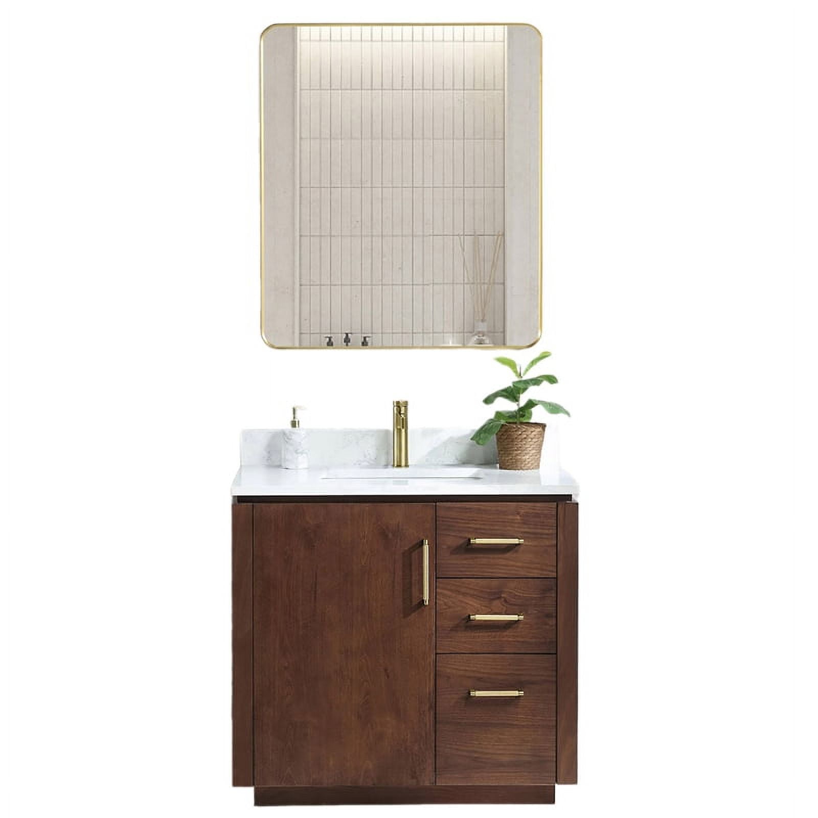 Vinnova San 36" Single Sink Wood Bath Vanity with Mirror in Natural ...