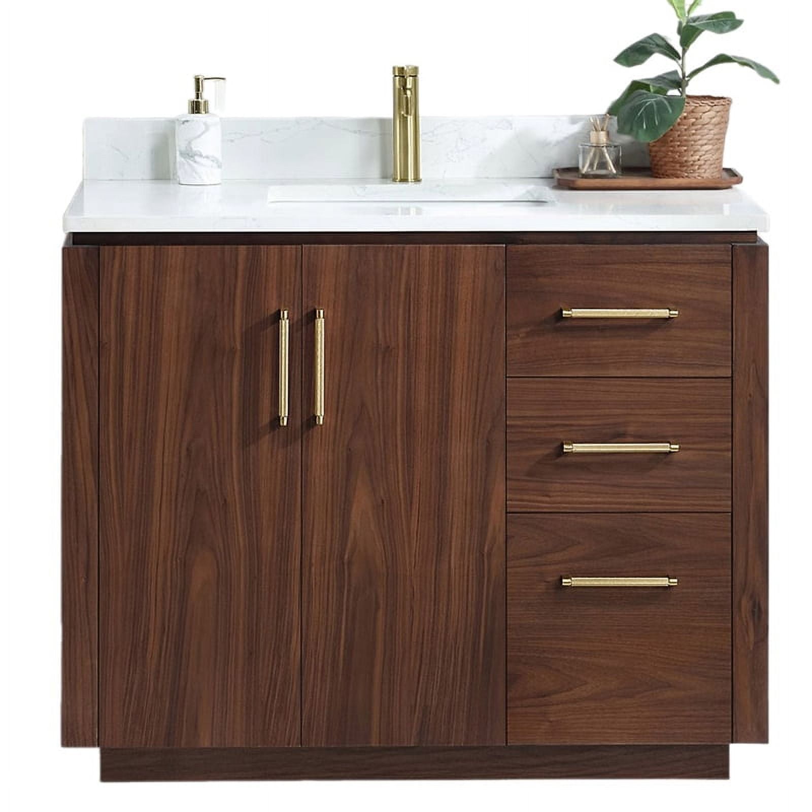 Vinnova San 42" Single Sink Wood Bath Vanity with Grain Stone in Natural Walnut - Walmart.com
