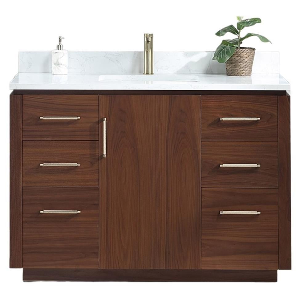 San 48'' Natural Walnut Single Bathroom Vanity with White Stone Top