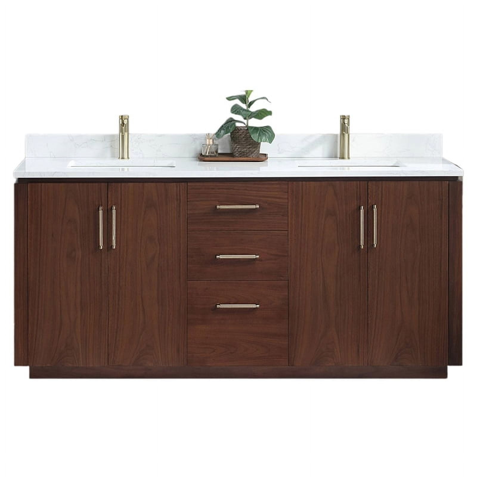 Vinnova San 72" Double Sink Wood Bath Vanity with Grain Stone in ...