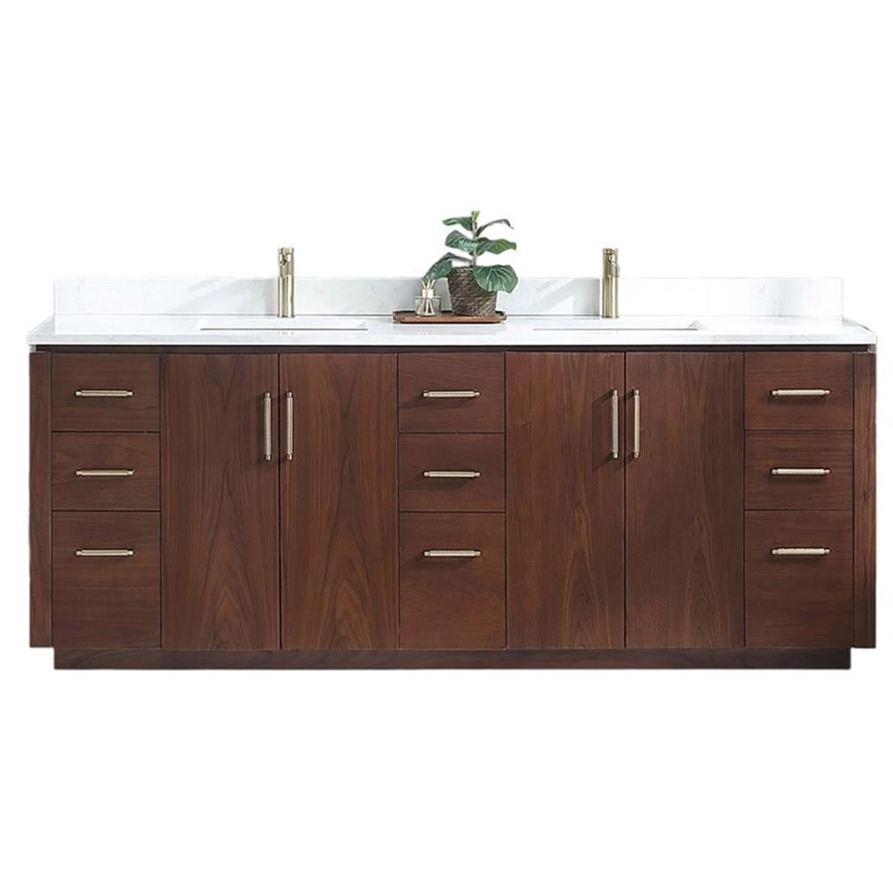 Vinnova San 84" Double Sink Wood Bath Vanity with Grain Stone in Natural Walnut - Walmart.com