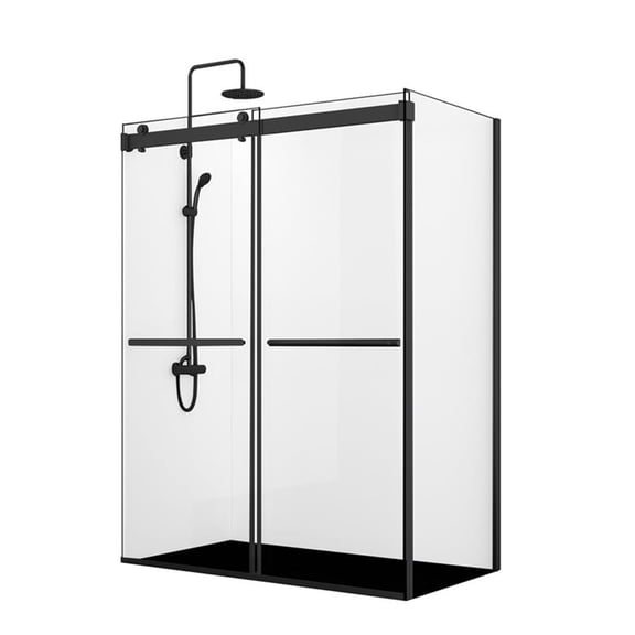 Vinnova Spezia 56" W x 76" H Double Sliding Frameless Glass Shower Enclosure Matte Black
