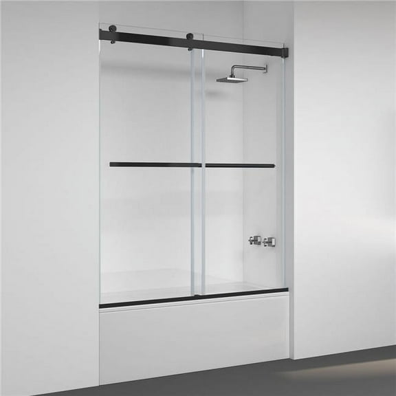 Vinnova Spezia 60" W x 58" H Double Sliding Frameless Glass Tub Door in Matte Black