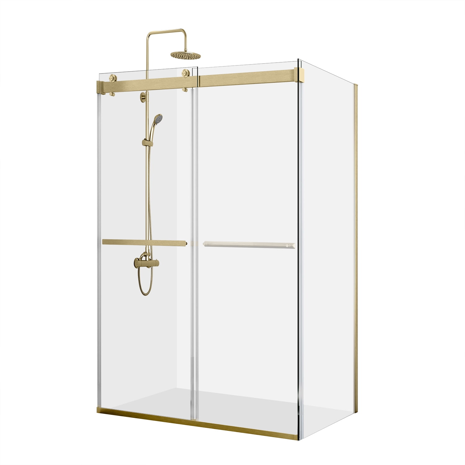 Spezia 60" Gold Frameless Glass Shower Enclosure with Towel Bar
