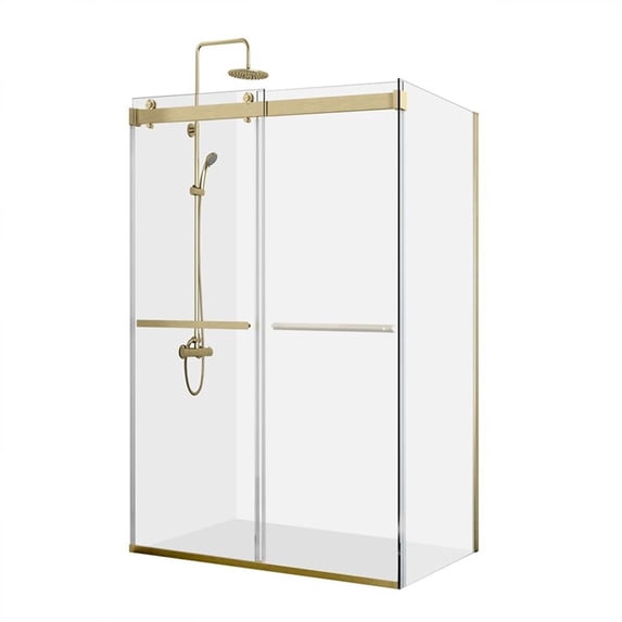 Vinnova Spezia 60" W x 76" H Double Sliding Frameless Glass Shower Enclosure in Gold