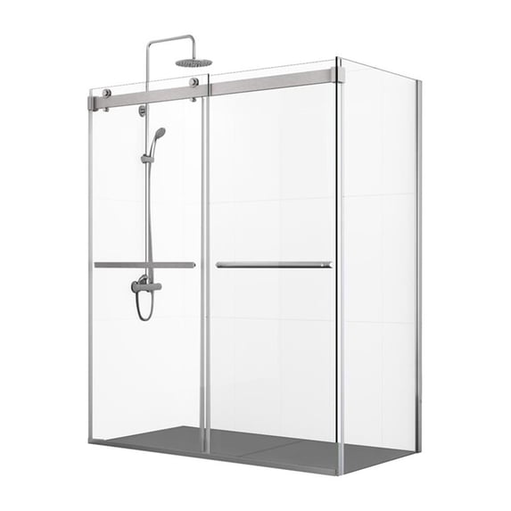 Vinnova Spezia 64" W x 76" H Double Sliding Frameless Glass Shower Enclosure Nickel