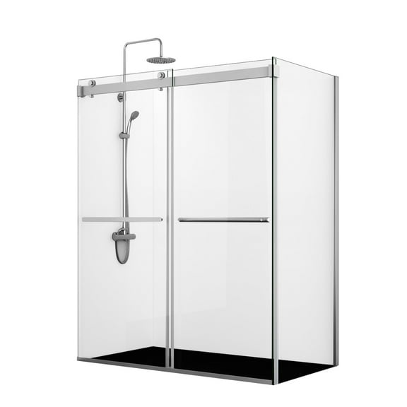 Vinnova Spezia 64" W x 76" H Double Sliding Frameless Glass Shower Enclosure in Chrome