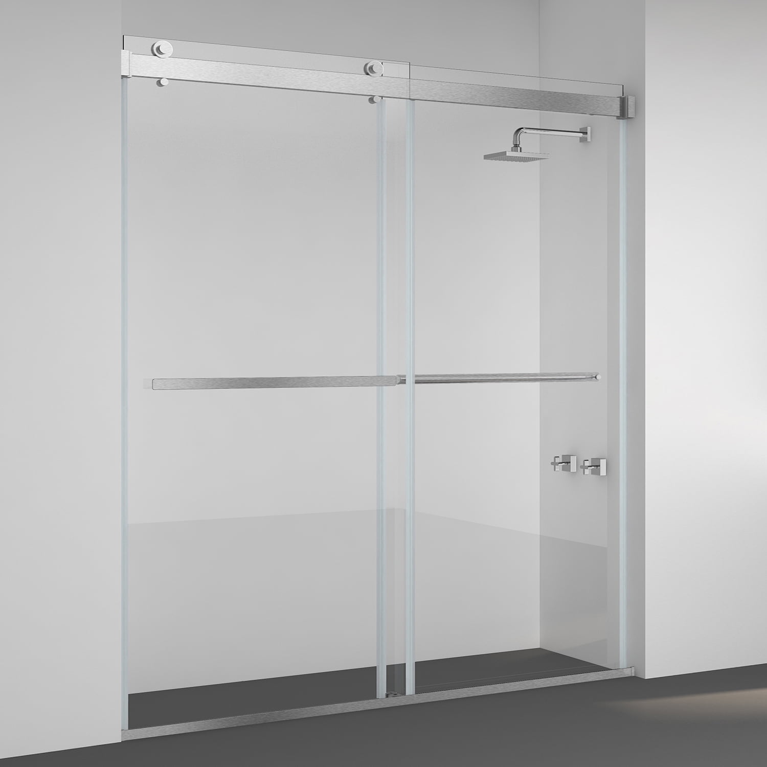 Spezia 68" Nickel Double Sliding Frameless Glass Shower Door