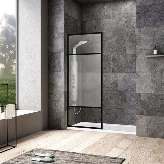 Vinnova Tafalla Glass & Aluminum Panel with Framed Fixed in Clear/Matte Black