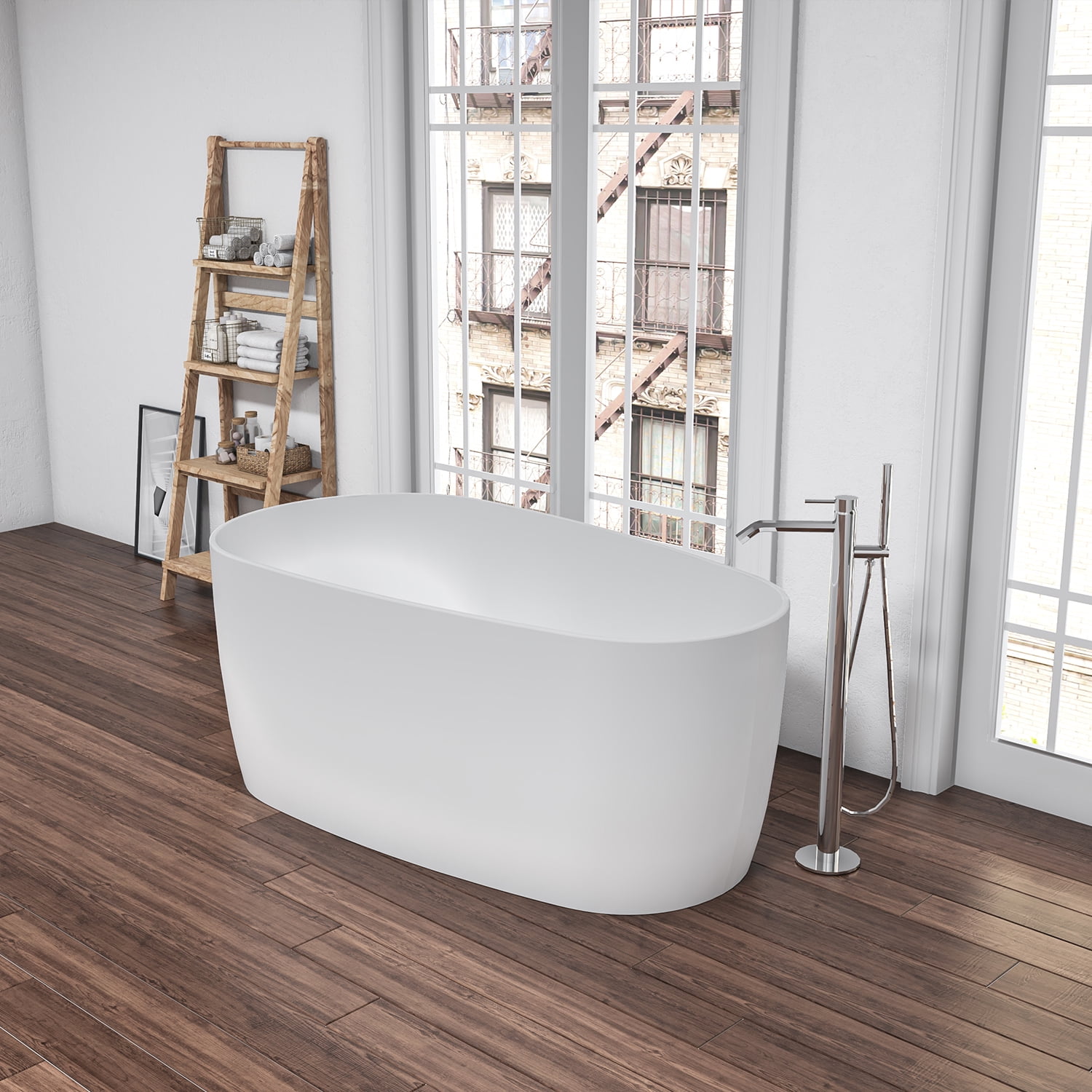 67'' Matte White Oval Acrylic Freestanding Soaking Bathtub