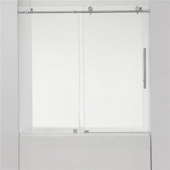 Vinnova Villena 60" W x 58" H Single Sliding Frameless Glass Tub Door in Brushed Nickel