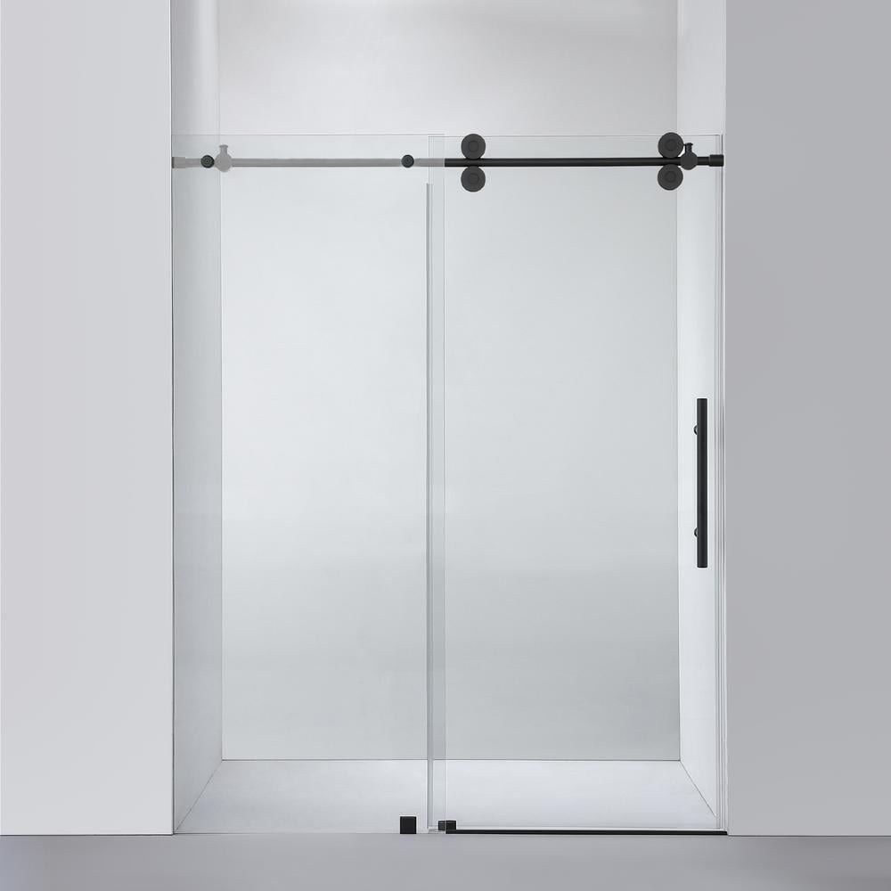 Vinnova Villena 60" Matte Black Frameless Sliding Shower Door