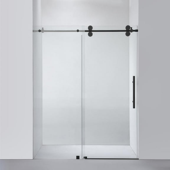 Vinnova Design Villena 60" W x 78" H Single Sliding Frameless Shower Door in Matte Black