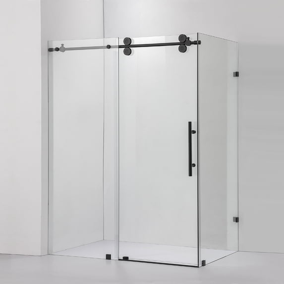 Vinnova Villena 60" W x 78" H Single Sliding Frameless Glass Shower Enclosure Black