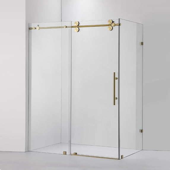Vinnova Villena 60" W x 78" H Single Sliding Frameless Glass Shower Enclosure Gold