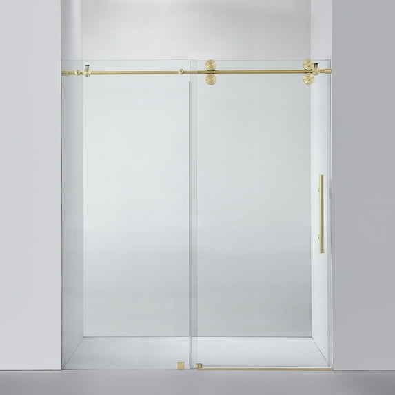 Vinnova Villena 68" W x 78" H Single Sliding Frameless Glass Shower Door Brushed Gold
