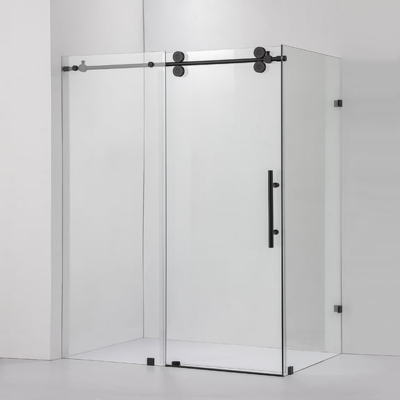 Vinnova Villena 68" W x 78" H Single Sliding Frameless Glass Shower Enclosure Black