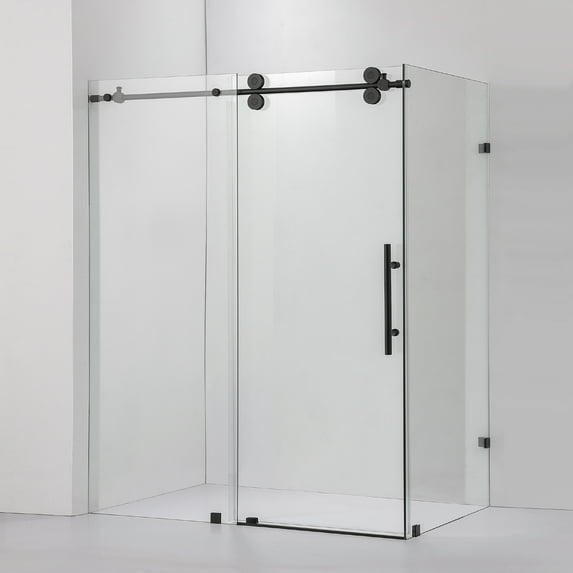 Vinnova Villena 68" W x 78" H Single Sliding Frameless Glass Shower Enclosure Black