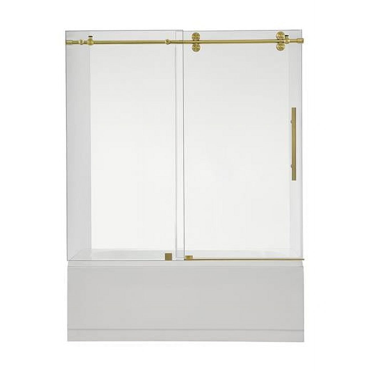 60" x 58" Frameless Clear Glass Tub Door with Brushed Gold Finish