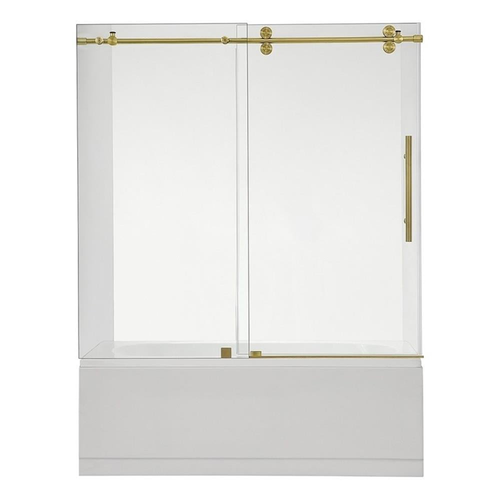 60" x 58" Frameless Clear Glass Tub Door with Brushed Gold Finish