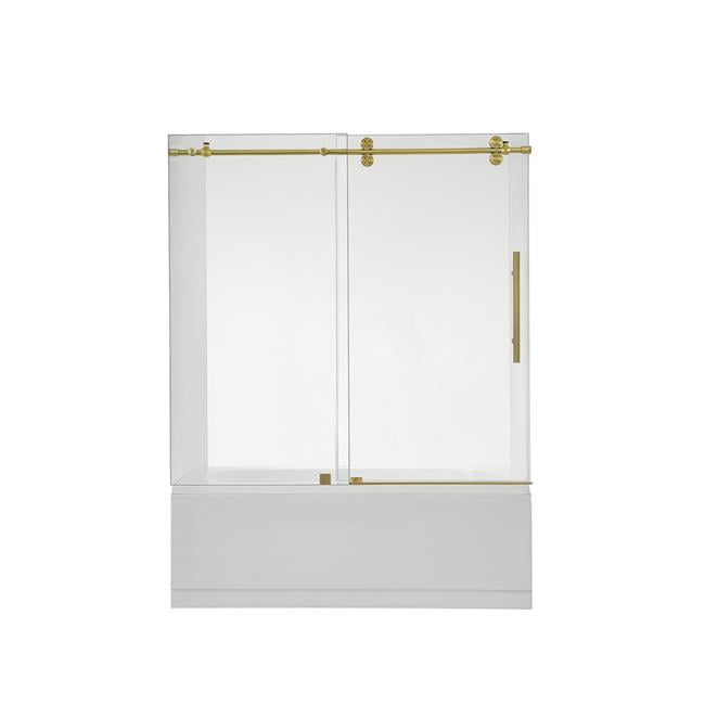 60" x 58" Frameless Clear Glass Tub Door with Brushed Gold Finish