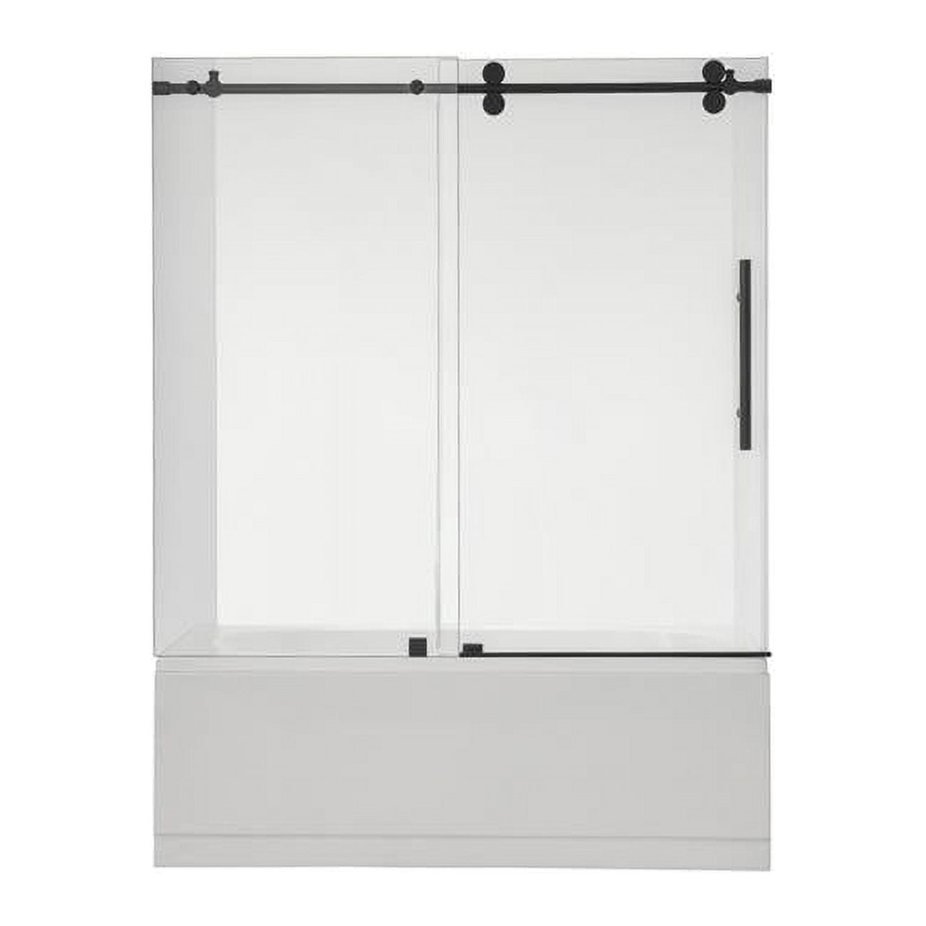 60" x 58" Matte Black Frameless Sliding Tub Door