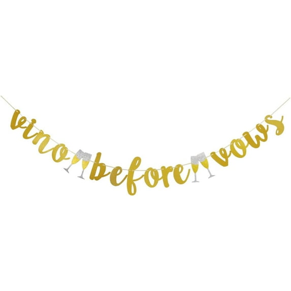 Vino Before Vows Banner, Gold Sign For Bridal Shower/Engagement/Bachelorette/Wine/Winery Party Hanging Bunting Decorations Supplies