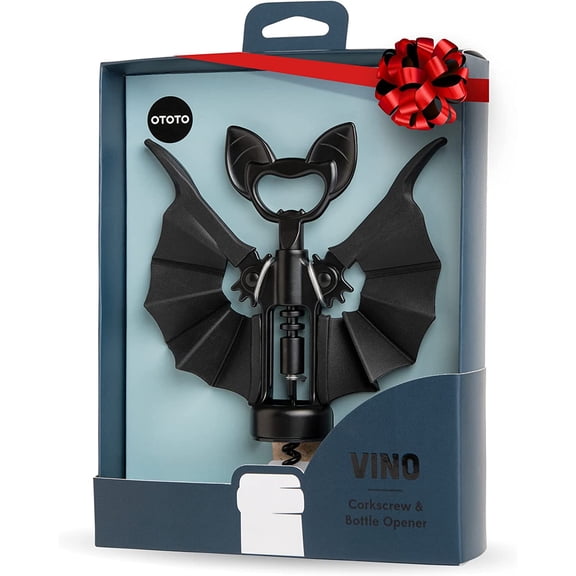 Vino Spooky Bat 2-in-1 Wine & Beer Opener, Corkscrew & Bottle Opener - Goth Wine Accessories & Gifts Wine Lovers