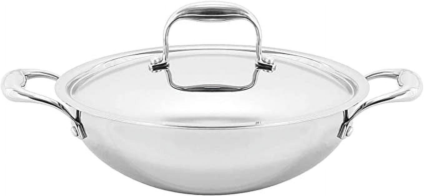 Vinod 3Ply Non Stick Induction Hob Wok with Lid Deep Stir Stainless