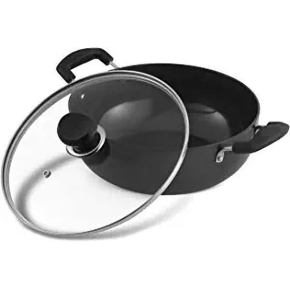 Vinod Pearl Hard Anodised Kadai with Stainless Steel Lid, 7 L, Black