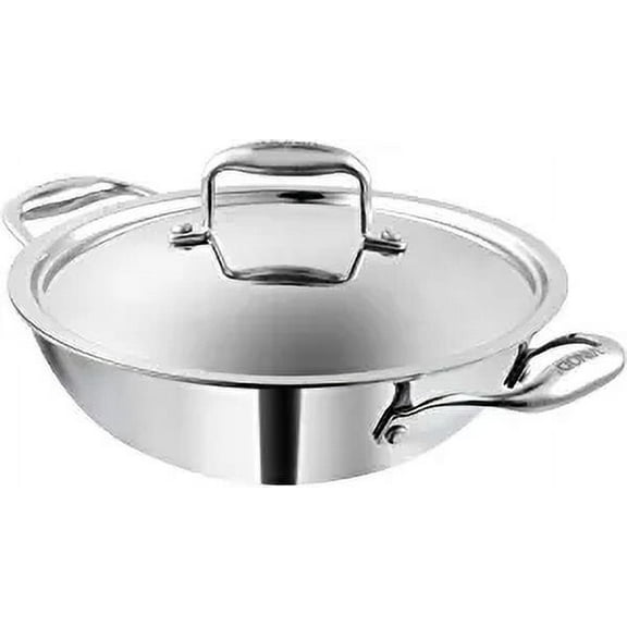 Vinod Platinum Induction Stainless Steel Tri Ply Extra DEEP Kadai Wok Saucepan | Size:- 18cms Extra Deep Kadai with Stainless Steel Lid - 1.1 LTR