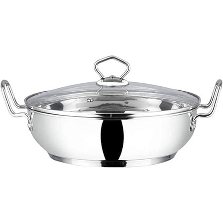 Vinod Stainless Steel Induction Base Kadai Wok with Glass Lid Frypan All Hobs | Size:- 20cm (Capacity 2 litres) (Induction Friendly)