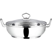 Vinod Stainless Steel Induction Base Kadai Wok with Glass Lid Frypan All Hobs | Size- 20cm Capacity 2 litres Induction Friendly