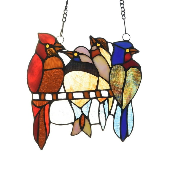 Vinplus 4 Tit Birds Stained Glass Window Hangings Tiffany Traditional Handicrafts Sun Catcher for Home Decor Gifts