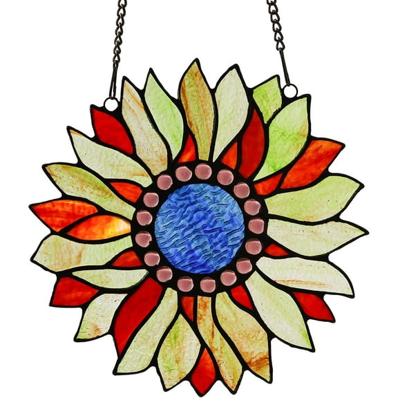 Vinplus Sunflower Stained Glass Window Pendant Window Light Catcher, Handmade Tiffany Glass Craft Gifts for Family and Friends