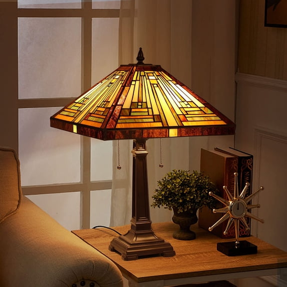 Vinplus Tiffany Table Lamp Bedside Reading Lamp 2-Light 16" Wide Traditional Crafts Vinplus Art Mission Style Desk Lamp