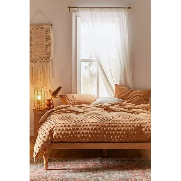 Vinsan Dot Tufted Cotton Duvet Cover set, Boho Bedding Comforter Cover, Terracotta Color Duvet Cover with Zip Closure, 3 Pieces Duvet Bedding Set Twin Size 68" x 90"