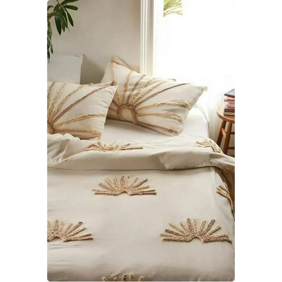 Vinsan Hand Tufted Cotton Duvet Cover set, Boho Bedding Comforter Cover, Off White Color Duvet Cover with Zip Closure, 3 Pieces Duvet Bedding Queen Size 90" x 90"