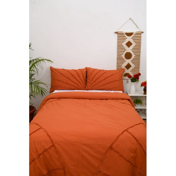 Vinsan International Cotton Duvet Cover 3 Pc Set 1 Duvet Cover 2 Pillow cases Solid Terracotta Cotton Comforter Cover Only Queen Size 59" x 102"