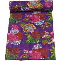 Vinsan International Handmade Kantha Quilts Cottage Throw Blanket Bohemian Bed Cover, Prupel, Crib size 36"x 54"