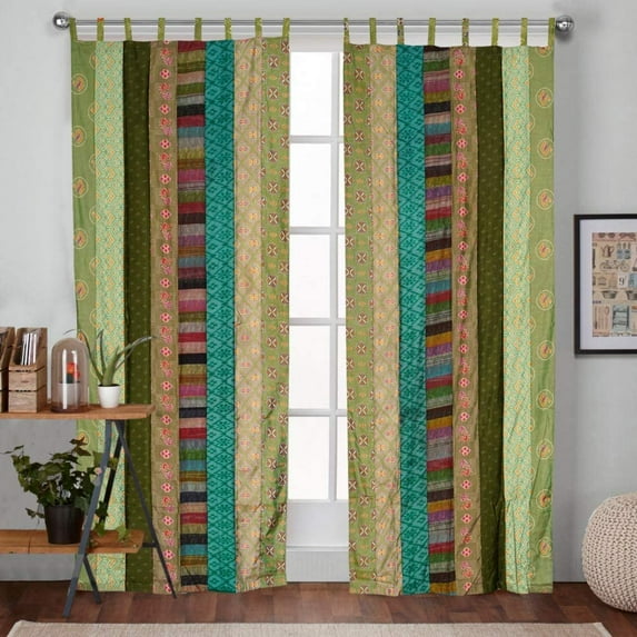 Vinsan International Indian Curtain Saree Silk Curtain Theme Patchwork Sari Bohemian Gypsy Curtain Hippy Bohemian Curtain Ethnic Wall Hanging Curtains Set of 2 Panel 42" x 82" Each