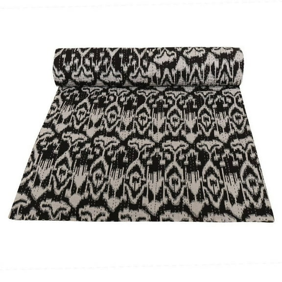 Vinsan International Indian Handmade Cotton Ikat Print Kantha Quilt Tribal Bed Cover Bedspread Blanket Picnic Throw Coverlet Reverisble Bed Throw Red Color King Size 108" x 108"