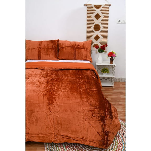 Vinsan International Ultra-Luxe Velvet Duvet Cover, Boho Bedding UO Comforter Donna Cover, 3 Pcs Set Rust Color Duvet Set, Velvet Bedding Set Twin Size