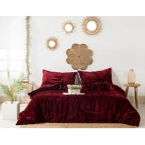Vinsan International Ultra-Luxe Velvet Duvet Cover, Boho Bedding UO Comforter Donna Cover, 3 Pcs Set Wine Color Duvet Set, Velvet Bedding Set Twin Size