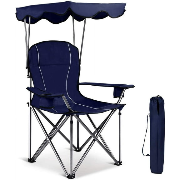 Vinsco Camping Chair, Folding Outdoor Lawn Chair with Canopy, Carry Bag & Cup Holder, Portable Heavy Duty Camp Chair for Outside Travel, Picnic, Beach Soccer Chairs
