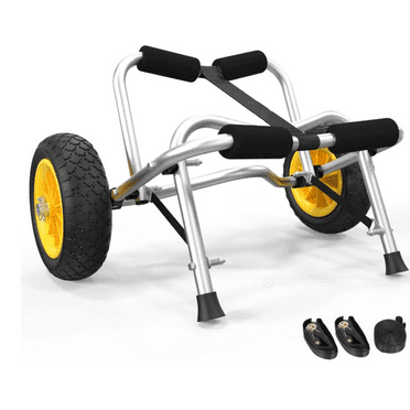 Vinsco Kayak Cart Canoe Dolly Fishing Kayak Accessories Carrier Foldable Paddle Board Trolley Boat Trailer Transport with NO-Flat Airless Tires Wheels and 2 Ratchet Straps