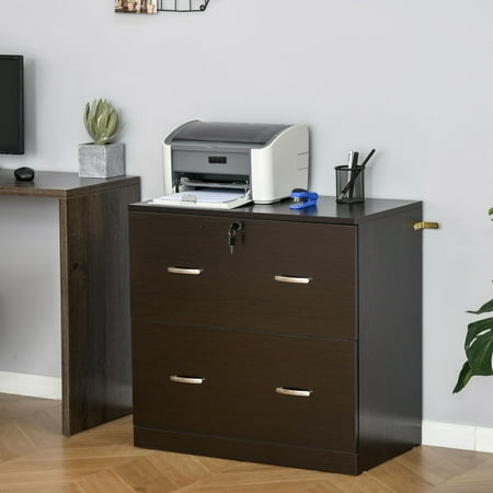 Vinsetto 2-Drawer File Cabinet with Lock and Keys, Lateral Storage Filing Cabinet with Hanging Bar for Letter Size, Home Office, Espresso
